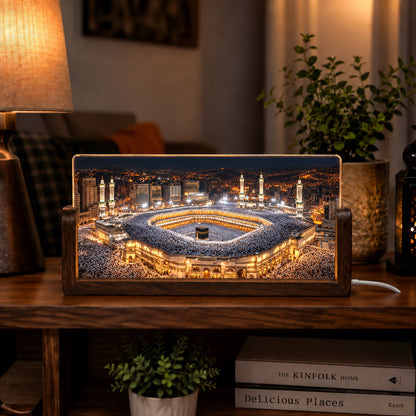 Holy Kaaba Acrylic LED Table Lamp - Wooden Stand