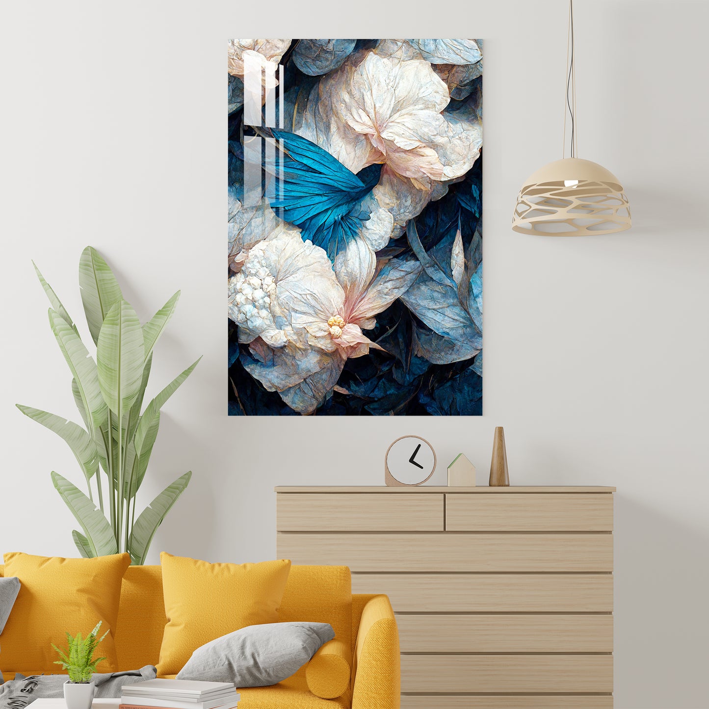 White and Blue Flowers Acrylic Wall Art