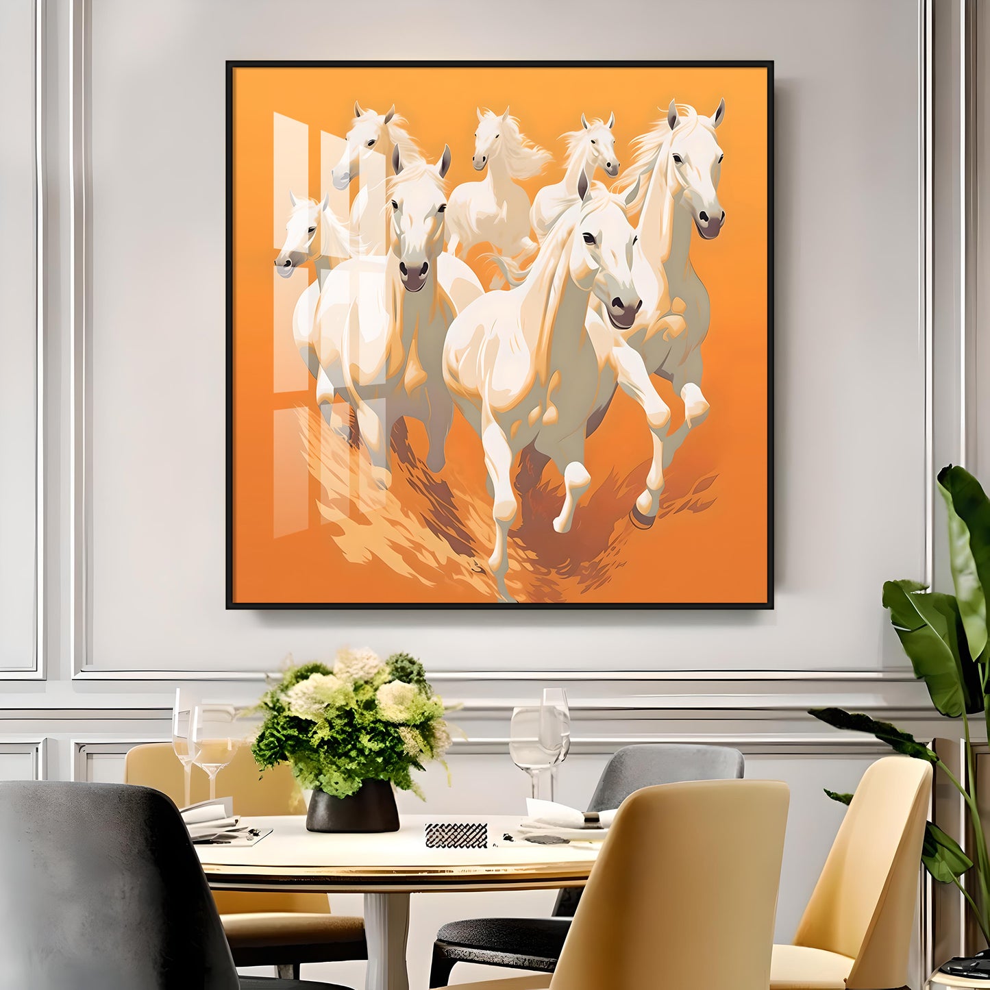 Lucky White Horses Premium Acrylic Square Wall Art