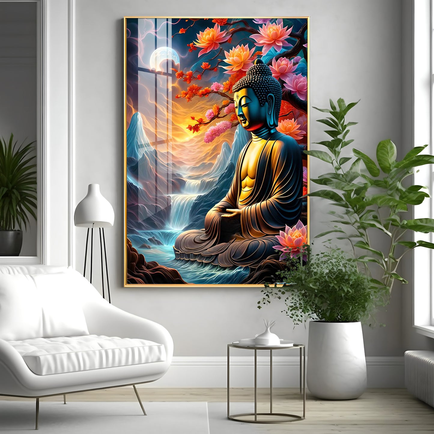 Sitting Buddha Under The Tree Premium Acrylic Vertical Wall Art