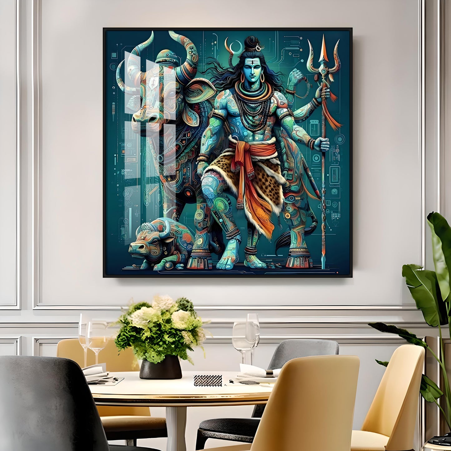 Lord Shiva With Nandi Premium Acrylic Square Wall Art