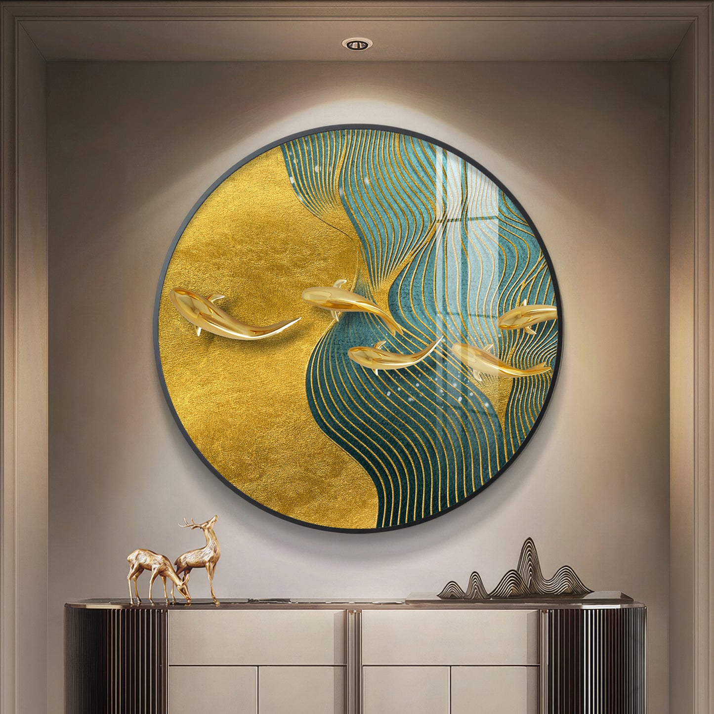 Aqua Gold Premium Acrylic Round Wall Art