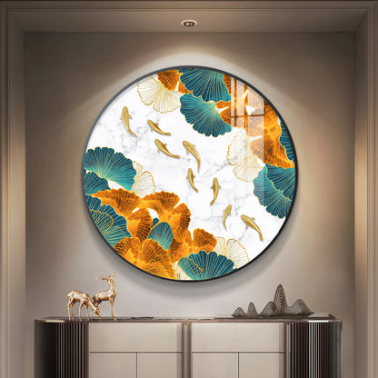 Golden Leaf Premium Acrylic Round Wall Art
