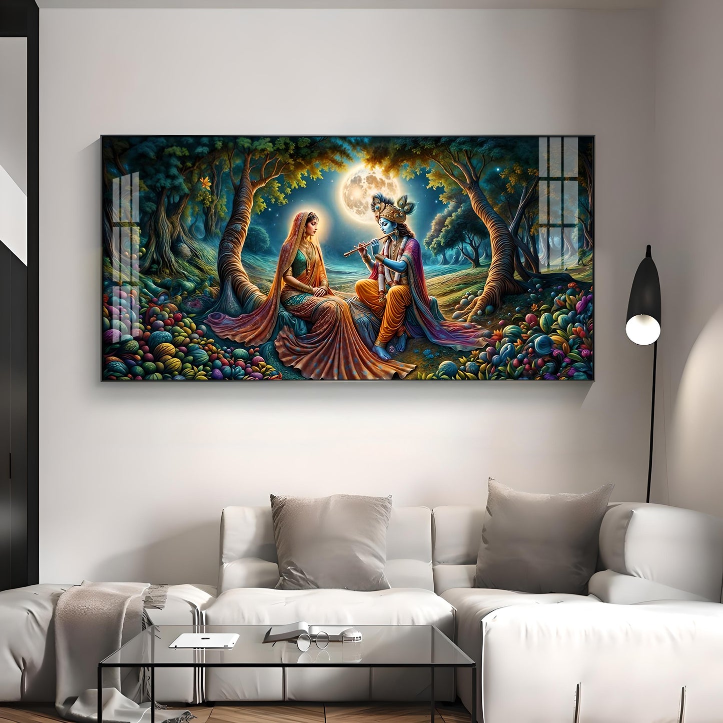 Krishna Radha Colorful Painting Premium Acrylic Horizontal Wall Art