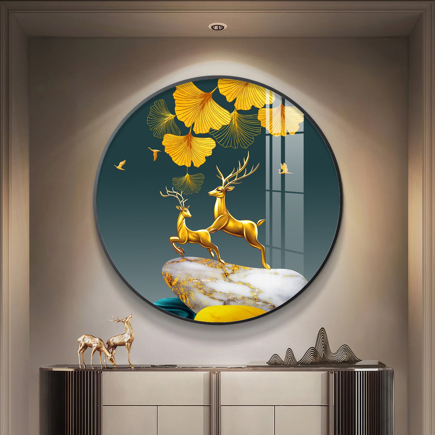 Dancing Antlers Premium Acrylic Round Wall Art