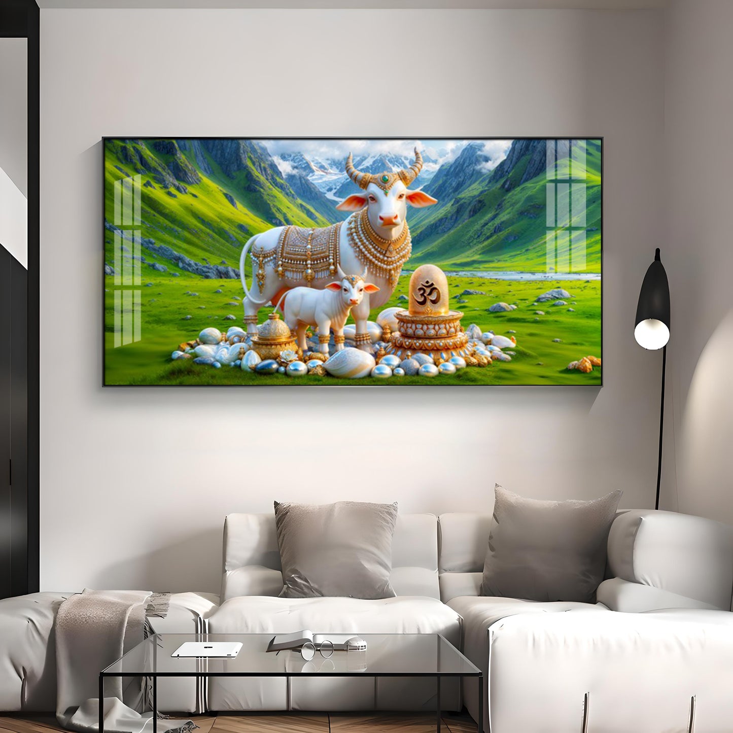 Sacred Nandi In Green Mountains Premium Acrylic Horizontal Wall Art