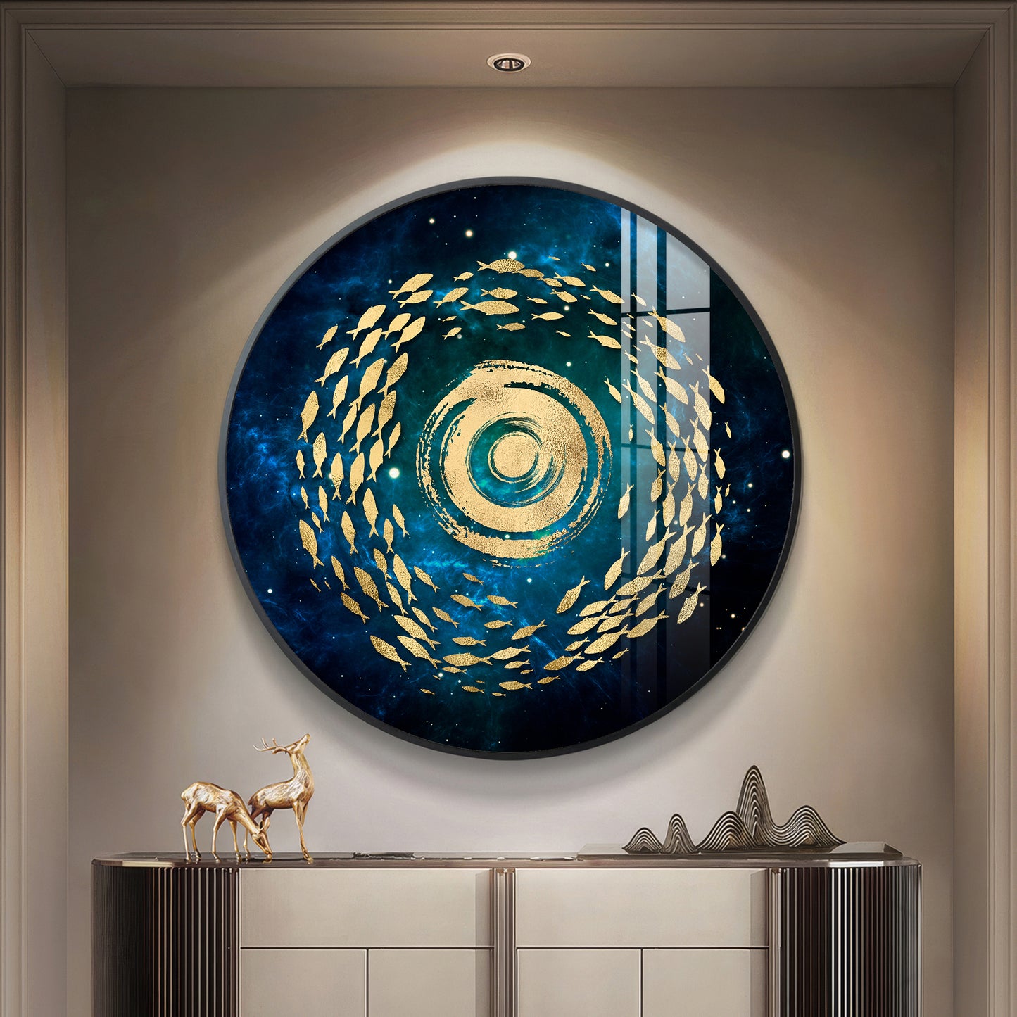 Fish Flow Mosaic Premium Acrylic Round Wall Art