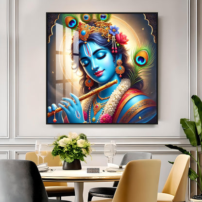 Spiritual Aura Of Krishna Premium Acrylic Square Wall Art