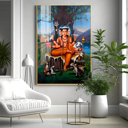 Lord Dattatreya Portray Premium Acrylic Vertical Wall Art