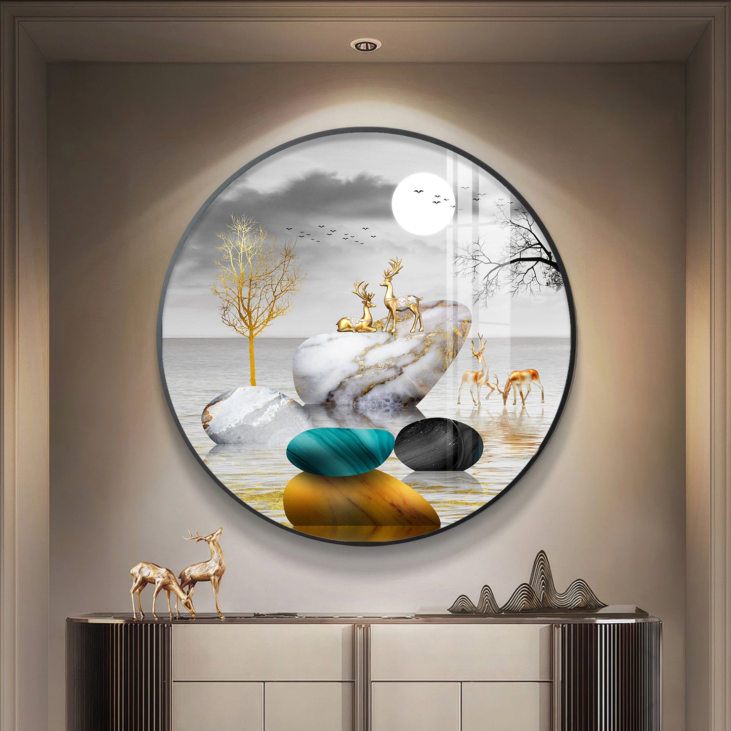 Deer And Stone Premium Acrylic Round Wall Art