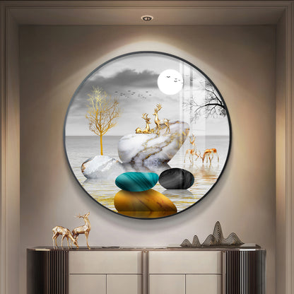 Deer And Stone Premium Acrylic Round Wall Art
