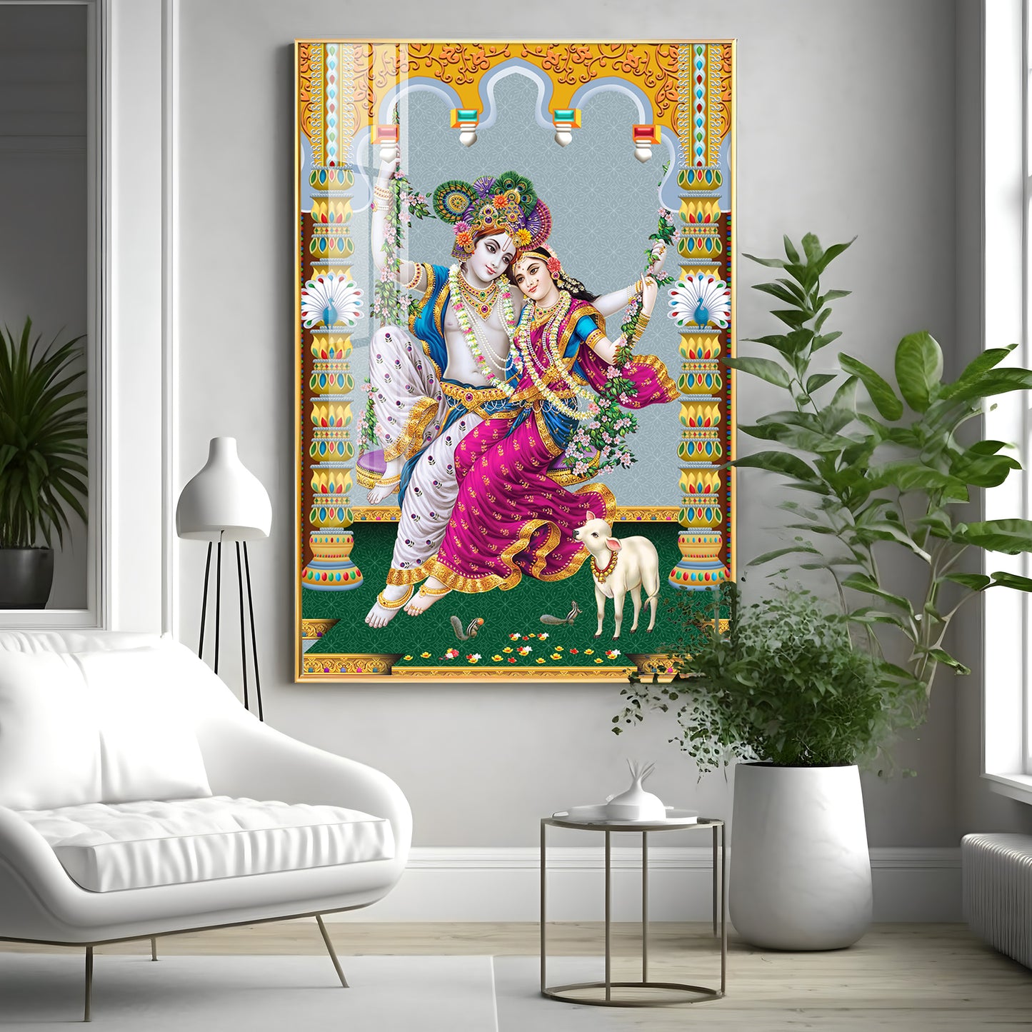 Sacred Radha and Krishna Premium Acrylic Vertical Wall Art