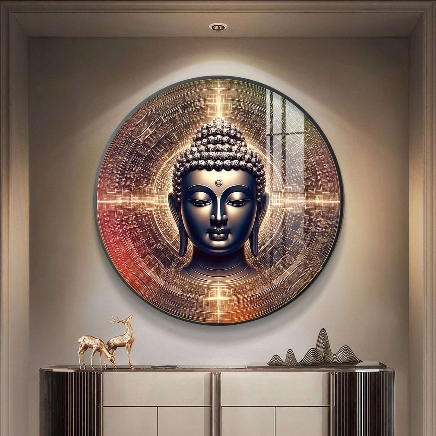 Golden Buddha Aura Premium Acrylic Round Wall Art