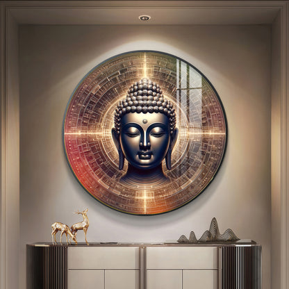Golden Buddha Aura Premium Acrylic Round Wall Art