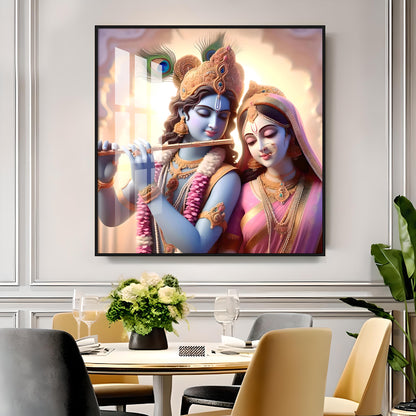 Krishna Playing Flute For Radha Premium Acrylic Square Wall Art