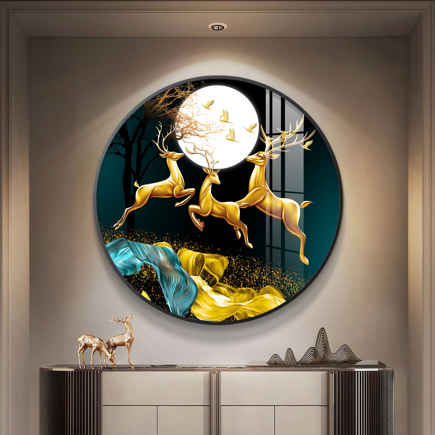 The Deer’s Ascent Premium Acrylic Round Wall Art