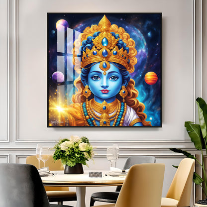 Krishna in Majestic Hues Premium Acrylic Square Wall Art