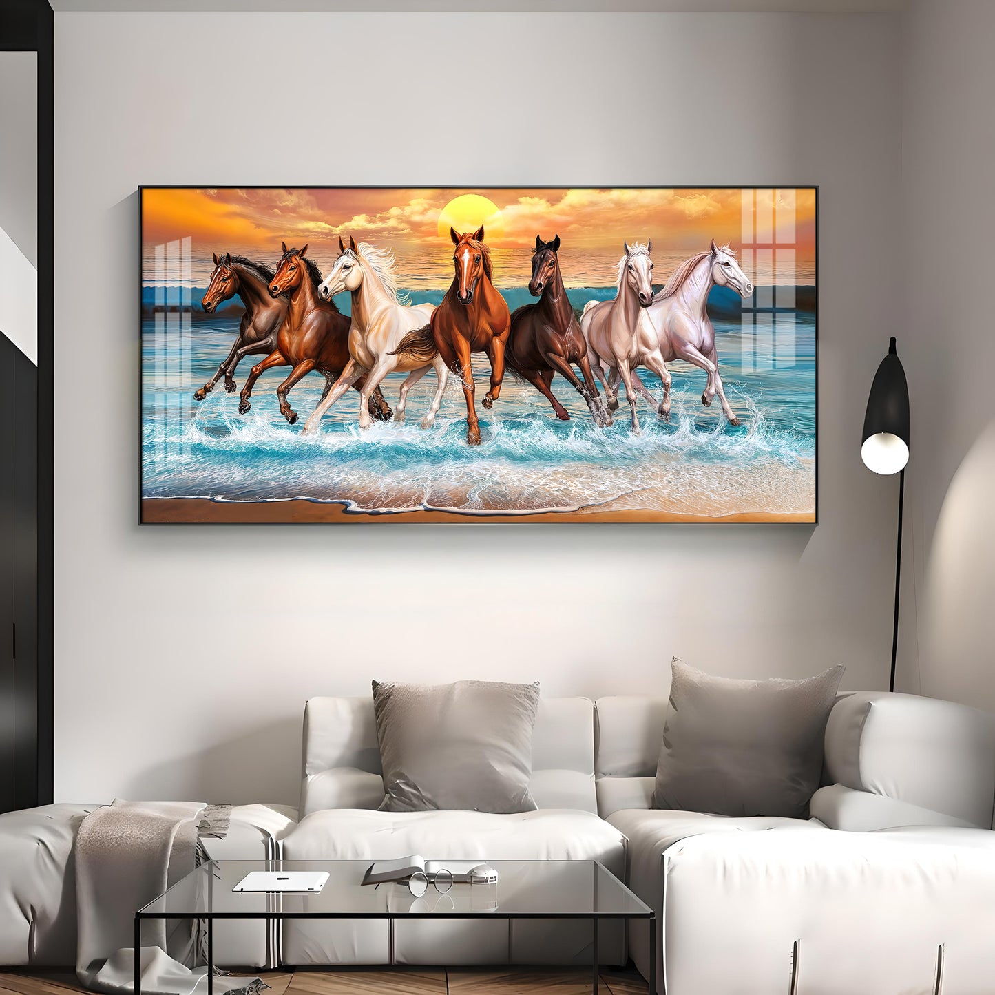 Seven Horses Running Premium Acrylic Horizontal Wall Art