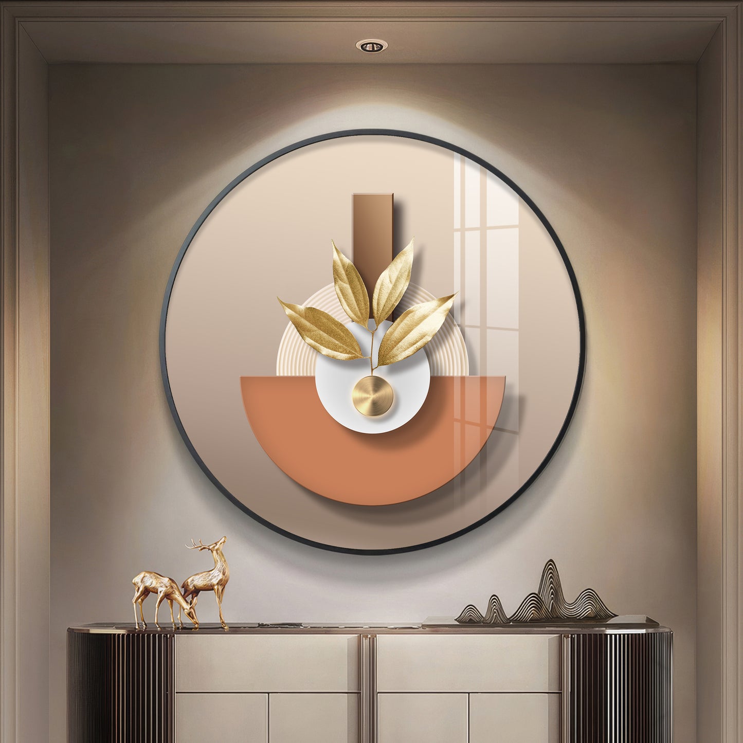 Leafy Luxe Vase Premium Acrylic Round Wall Art