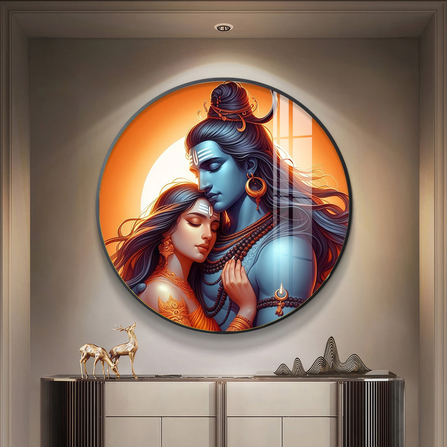 Lord Shiva and Goddess Parvati Premium Acrylic Round Wall Art