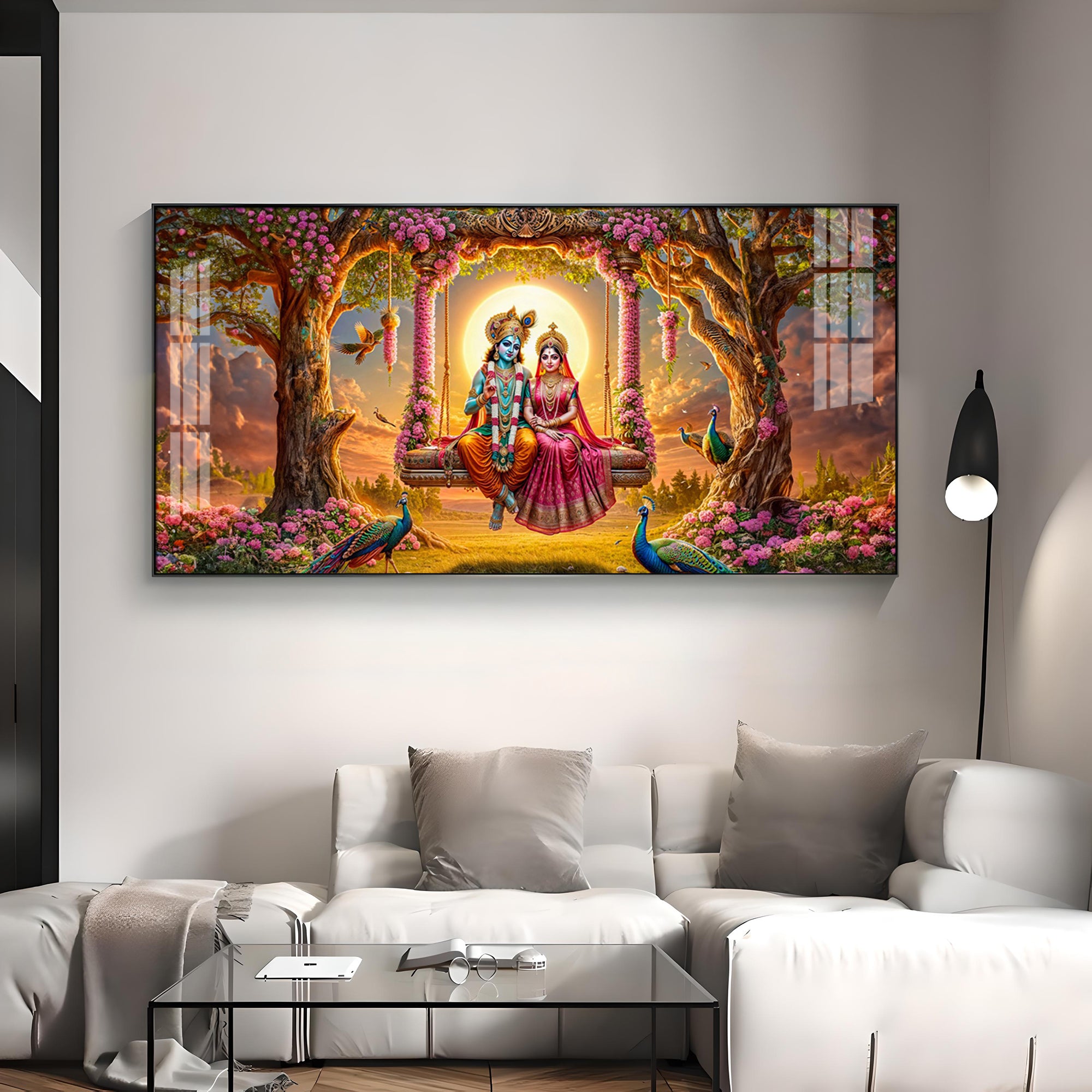 Krishna and Radha SeeSaw Premium Acrylic Horizontal Wall Art