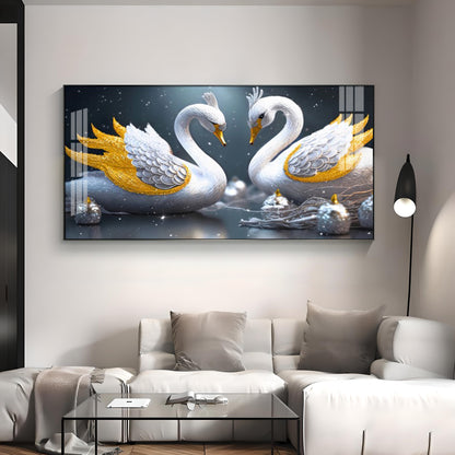 Lovely Swan Couple Premium Acrylic Horizontal Wall Art