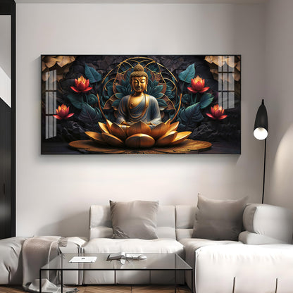 Buddha's Reflection With Sacred Lotus Premium Acrylic Horizontal Wall Art