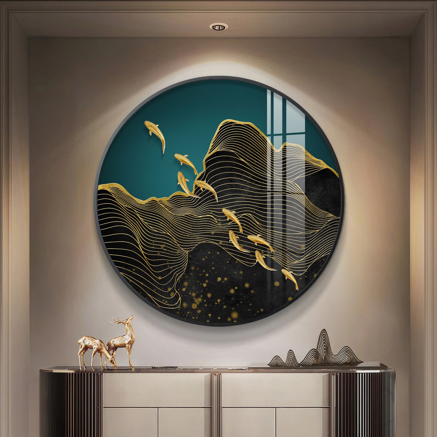 Black Wave Majesty Premium Acrylic Round Wall Art