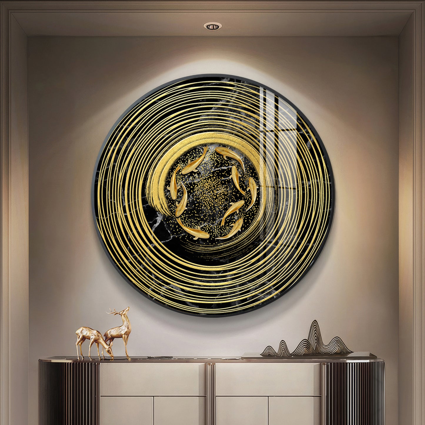 Koi In Spiral Premium Acrylic Round Wall Art