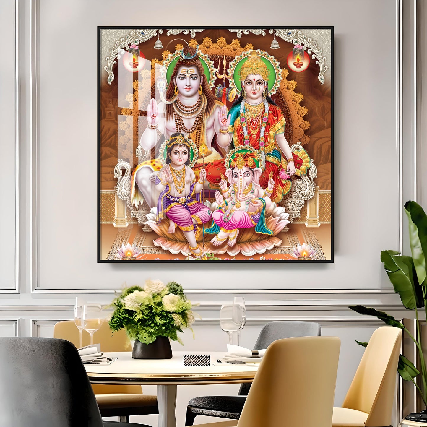 Shiv Parivar Premium Acrylic Square Wall Art - 24X24 inches / Gold