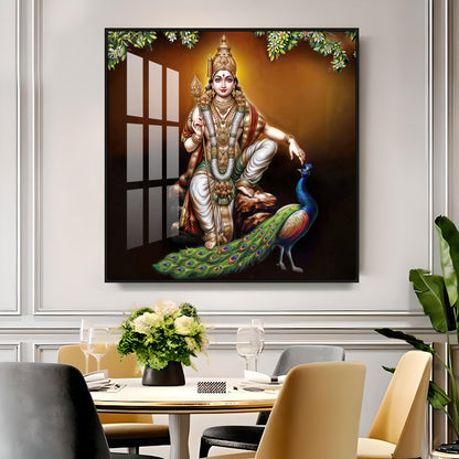 Lord Murugan With Peacock Premium Acrylic Square Wall Art