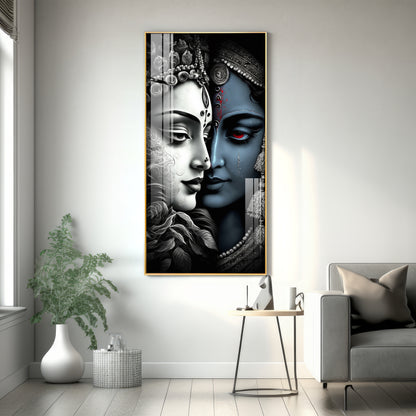 Beautiful Krishna & Radha Premium Acrylic Vertical Wall Art