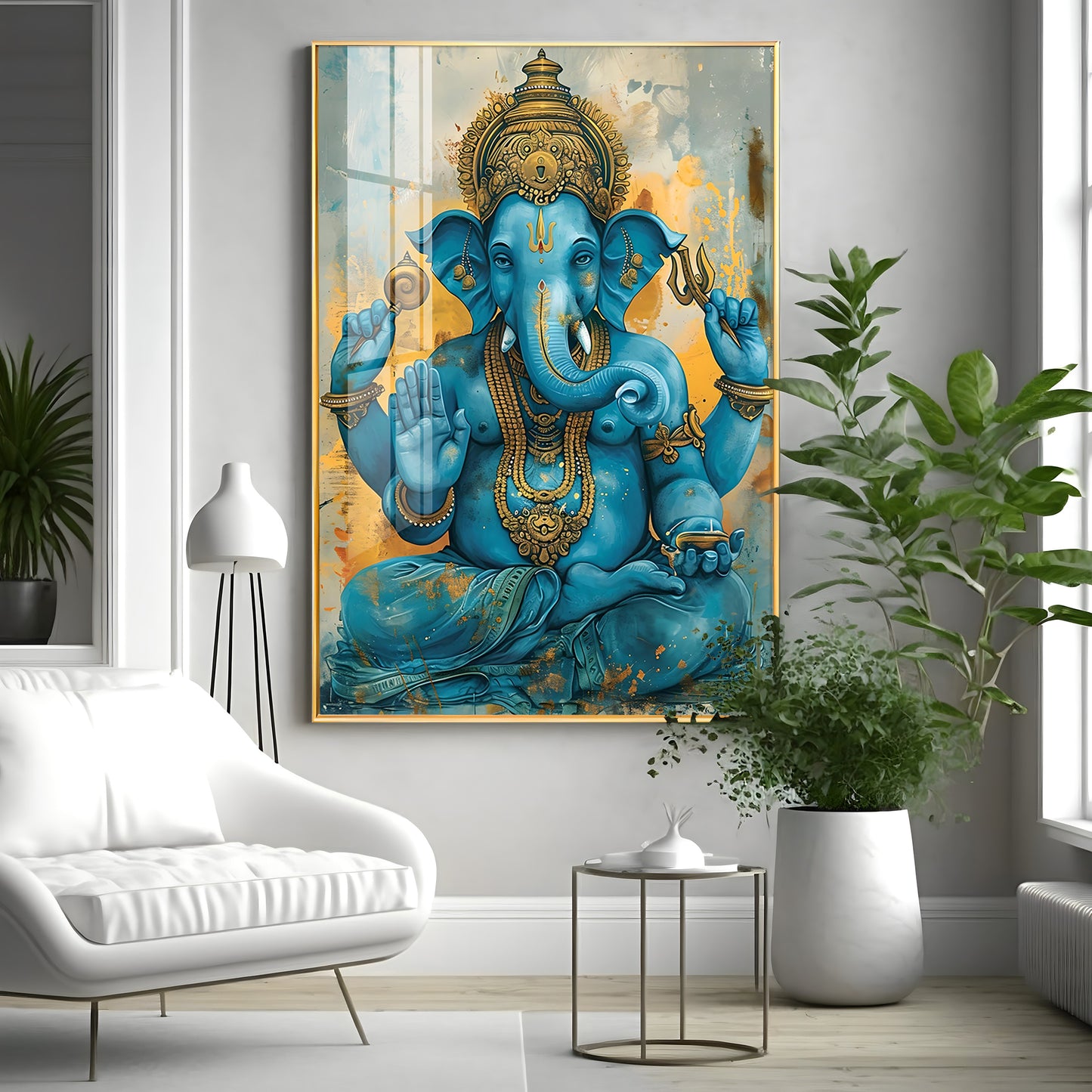 Majestic Blue Ganesha Premium Vertical Acrylic Wall Art