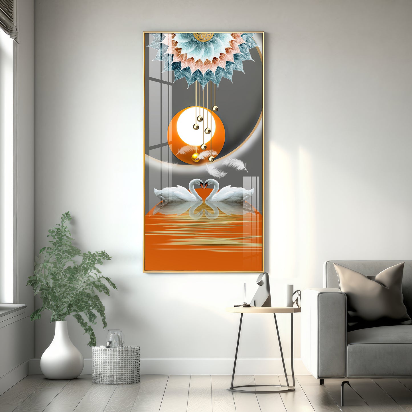 Loving Swans Premium Acrylic Vertical Wall Art