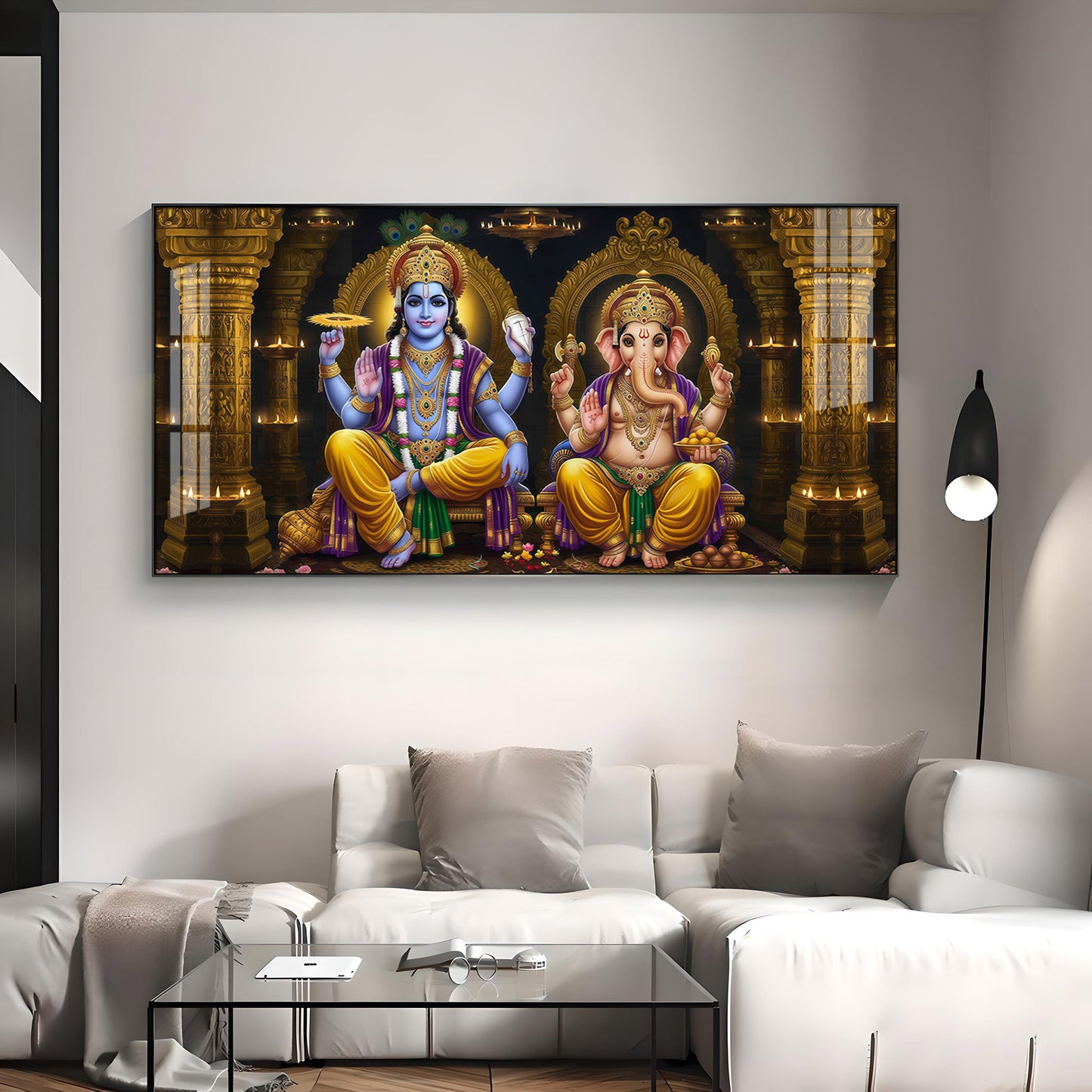 Lord Ganesha's Grace With Lord Vishnu Premium Acrylic Horizontal Wall Art