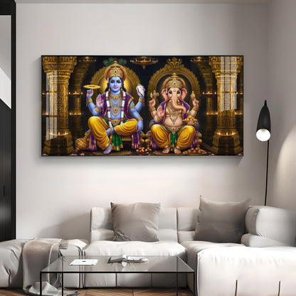 Lord Ganesha's Grace With Lord Vishnu Premium Acrylic Horizontal Wall Art
