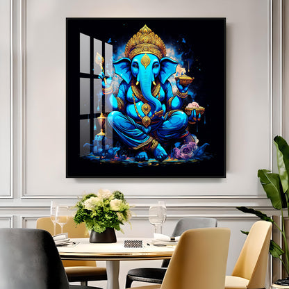 Neon Ganpati Premium Acrylic Square Wall Art