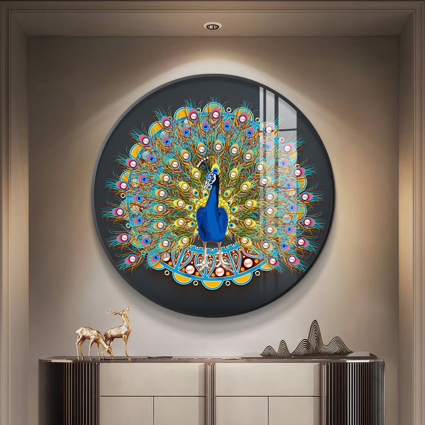 Vibrant Peacock Premium Acrylic Round Wall Art