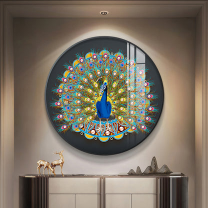 Vibrant Peacock Premium Acrylic Round Wall Art
