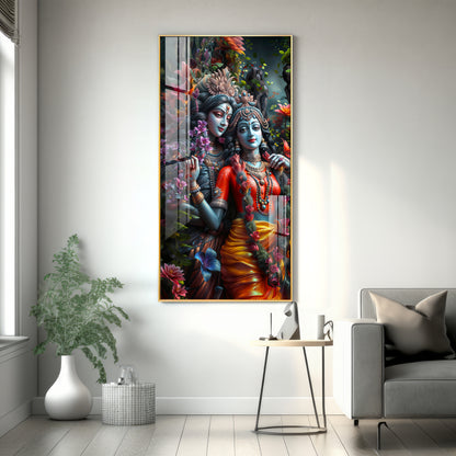 Radha Krishna Love Premium Acrylic Vertical Wall Art