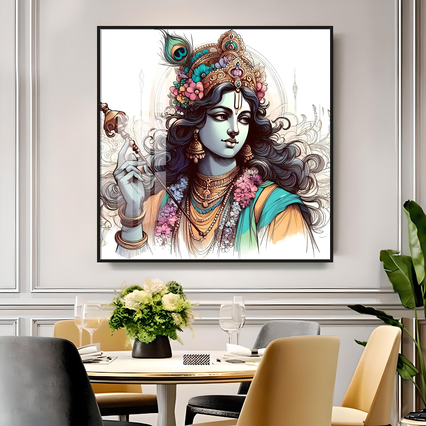 Divine Krishna Premium Acrylic Square Wall Art