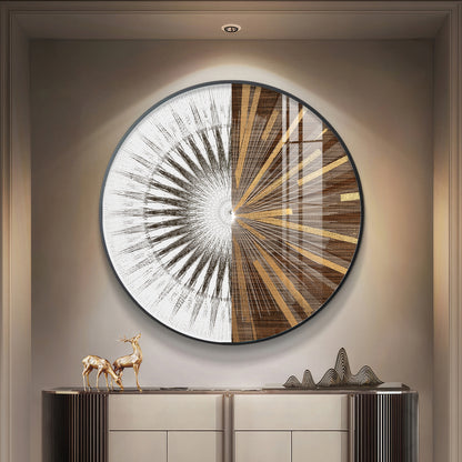 Gold & White Abstract Premium Acrylic Round Wall Art