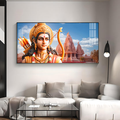 Lord Ram with Ram Mandir Premium Acrylic Horizontal Wall Art