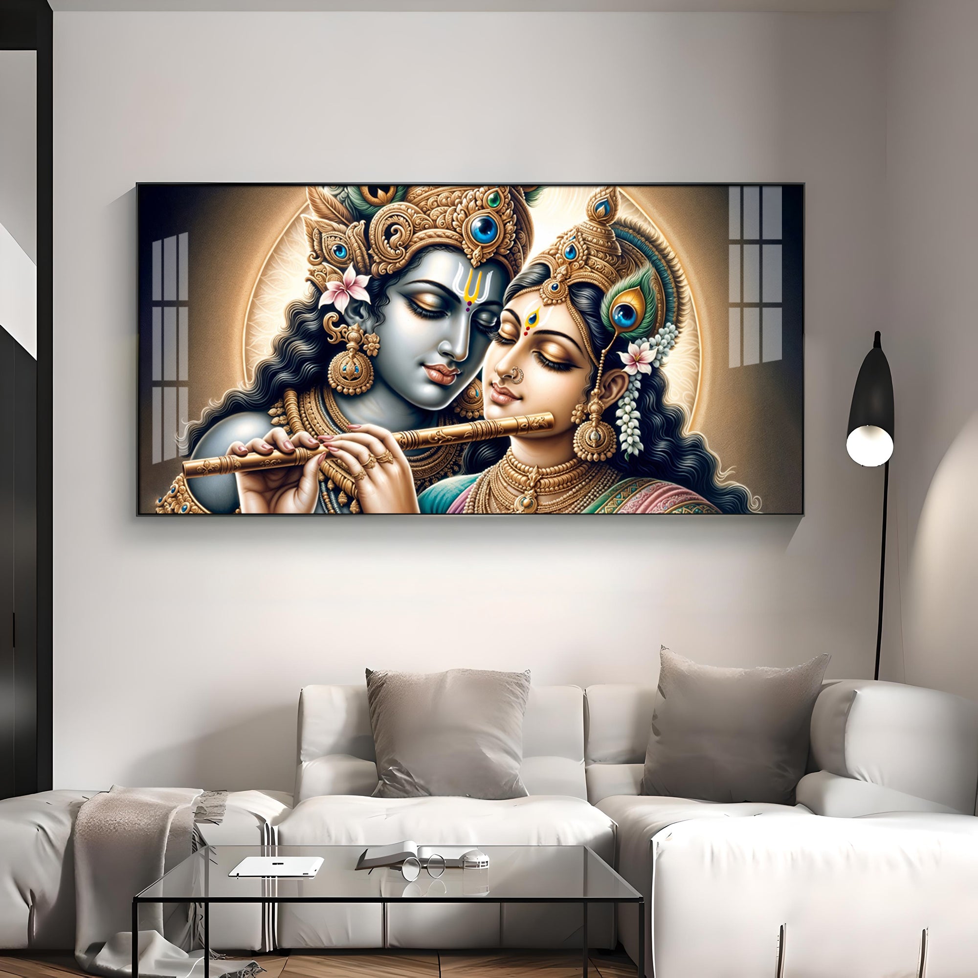 Enchanting Love Of Radha Krishna Premium Acrylic Horizontal Wall Art