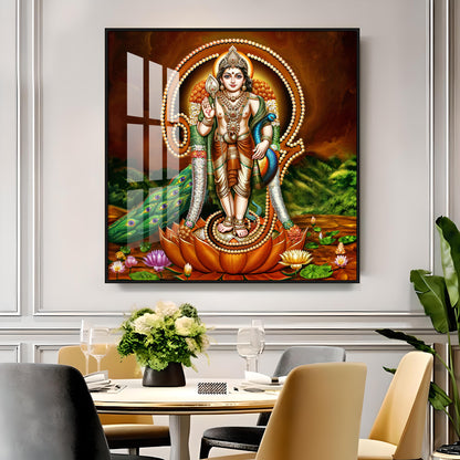 Lord Murugan Swamy Kartikey Premium Acrylic Square Wall Art