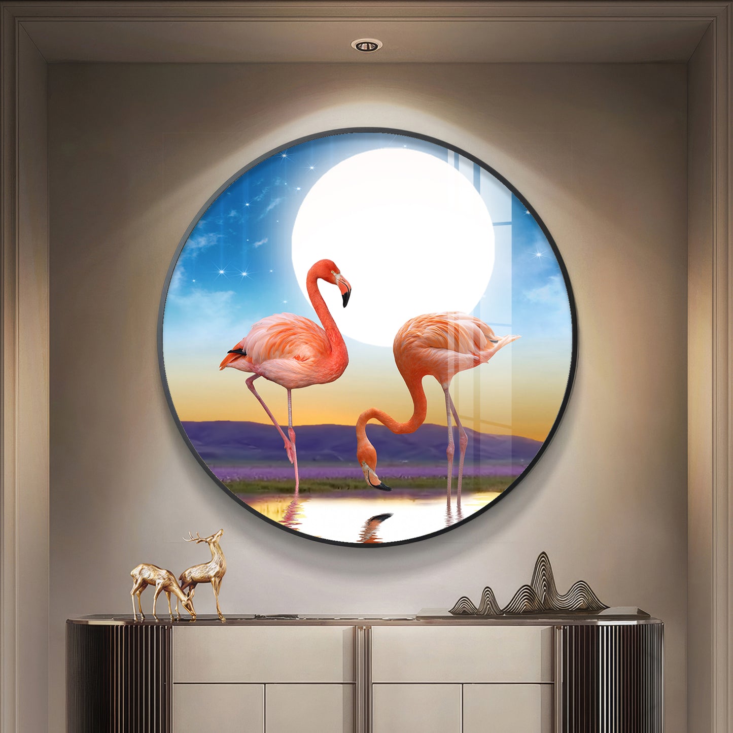 Flamingo Serenity Premium Acrylic Round Wall Art