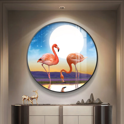 Flamingo Serenity Premium Acrylic Round Wall Art