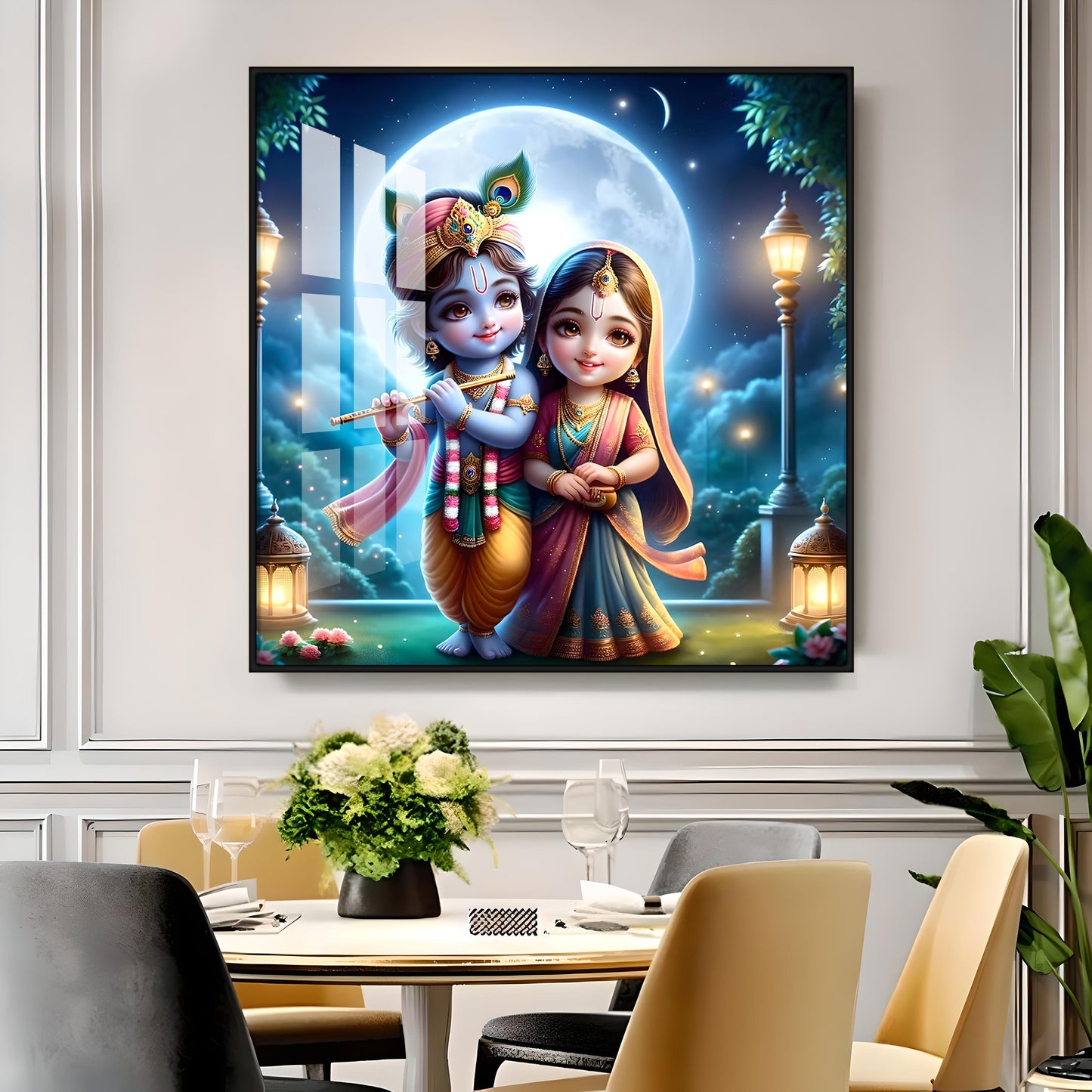 Cute Radha Krishna Premium Acrylic Square Wall Art