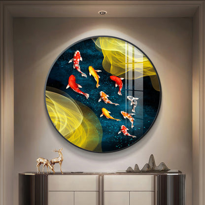 Koi In Motion Premium Acrylic Round Wall Art