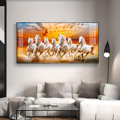 Vastu Seven Running Horses In Morning Premium Acrylic Horizontal Wall Art